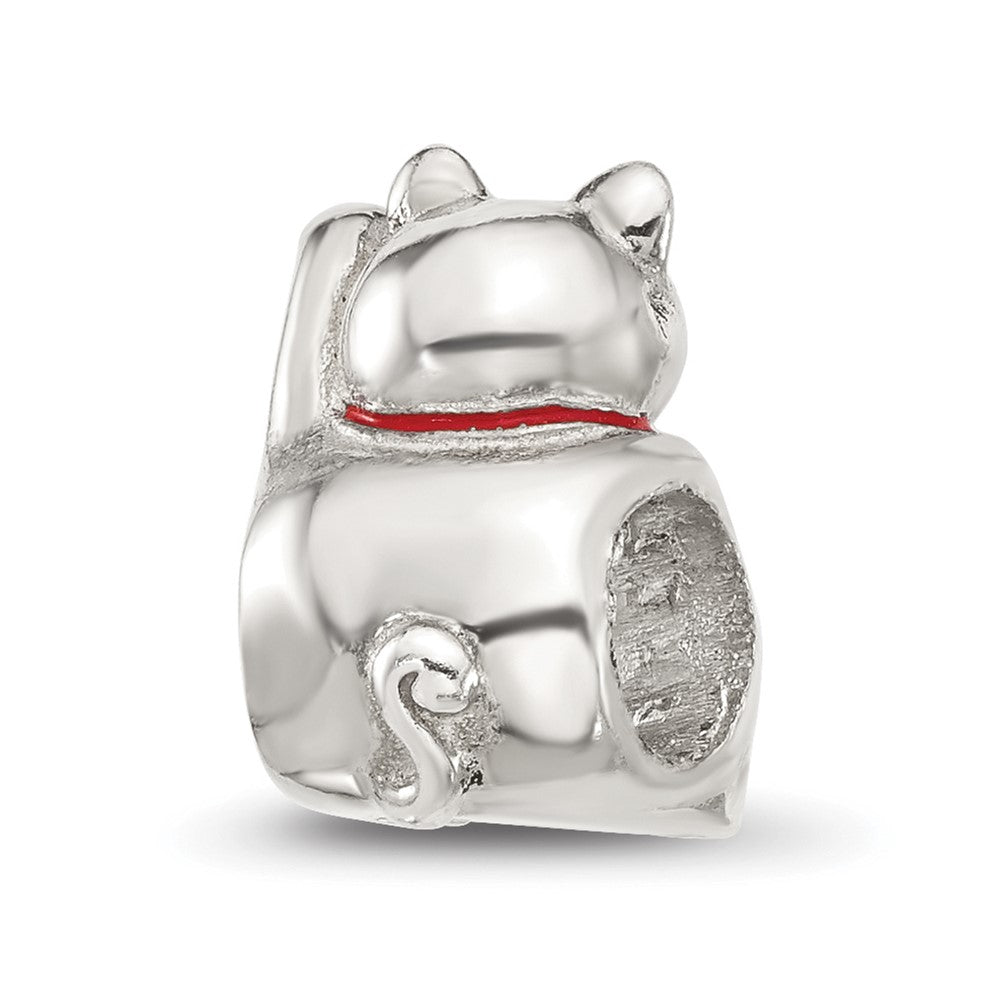 Sterling Silver Reflections Red Enameled Lucky Cat Bead