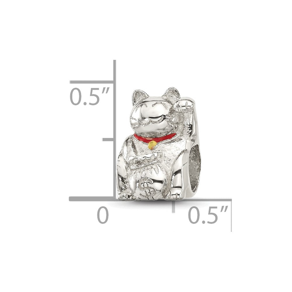Sterling Silver Reflections Red Enameled Lucky Cat Bead