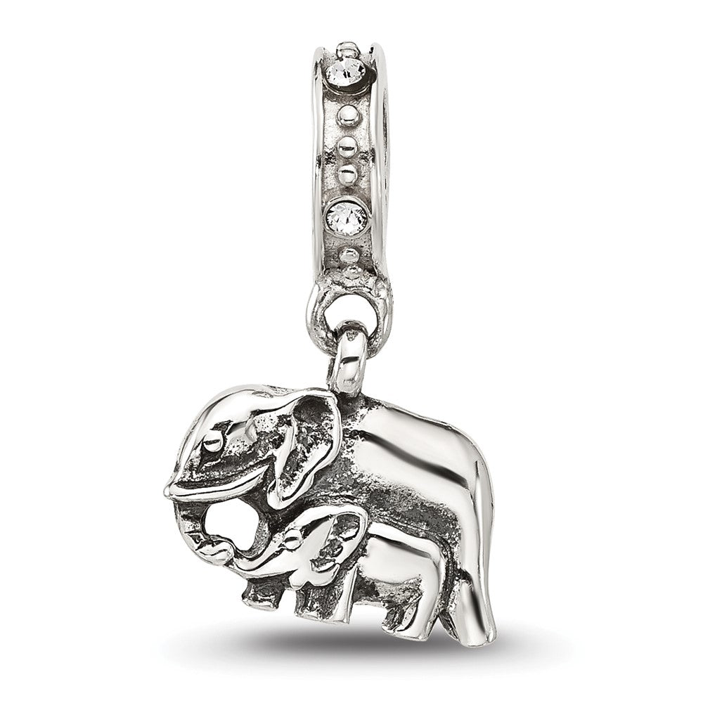 Sterling Silver Reflections Mommy and Elephant Crystal Dangle Bead