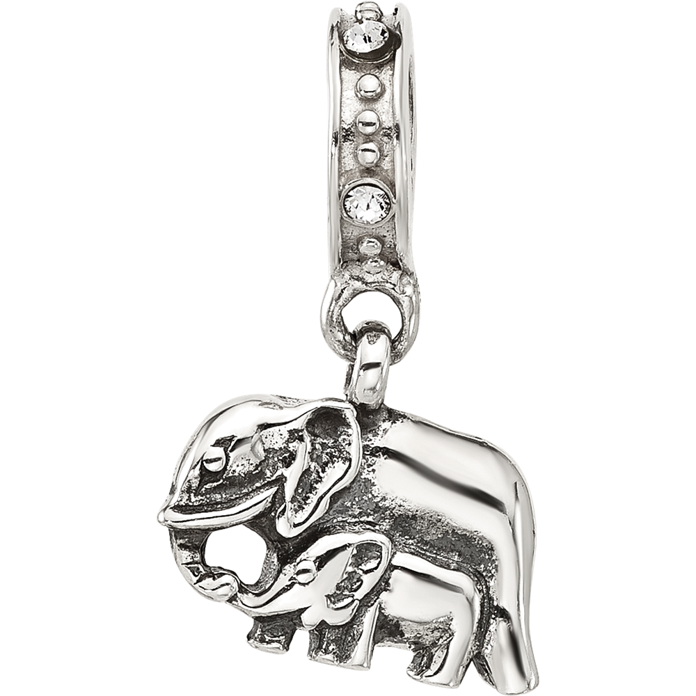 Sterling Silver Reflections Mommy and Elephant Crystal Dangle Bead