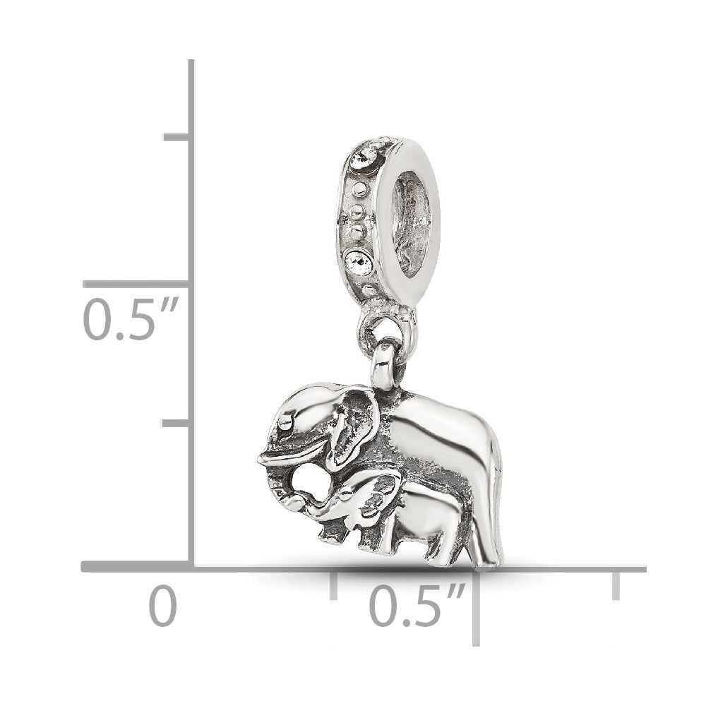 Sterling Silver Reflections Mommy and Elephant Crystal Dangle Bead