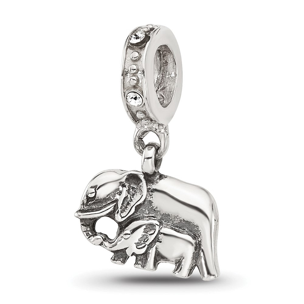 Sterling Silver Reflections Mommy and Elephant Crystal Dangle Bead