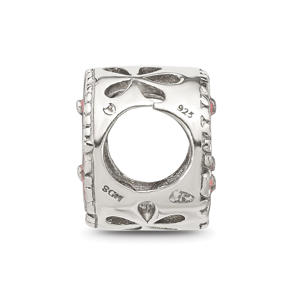 Sterling Silver Reflections Pink Enameled Floral Circle Bead