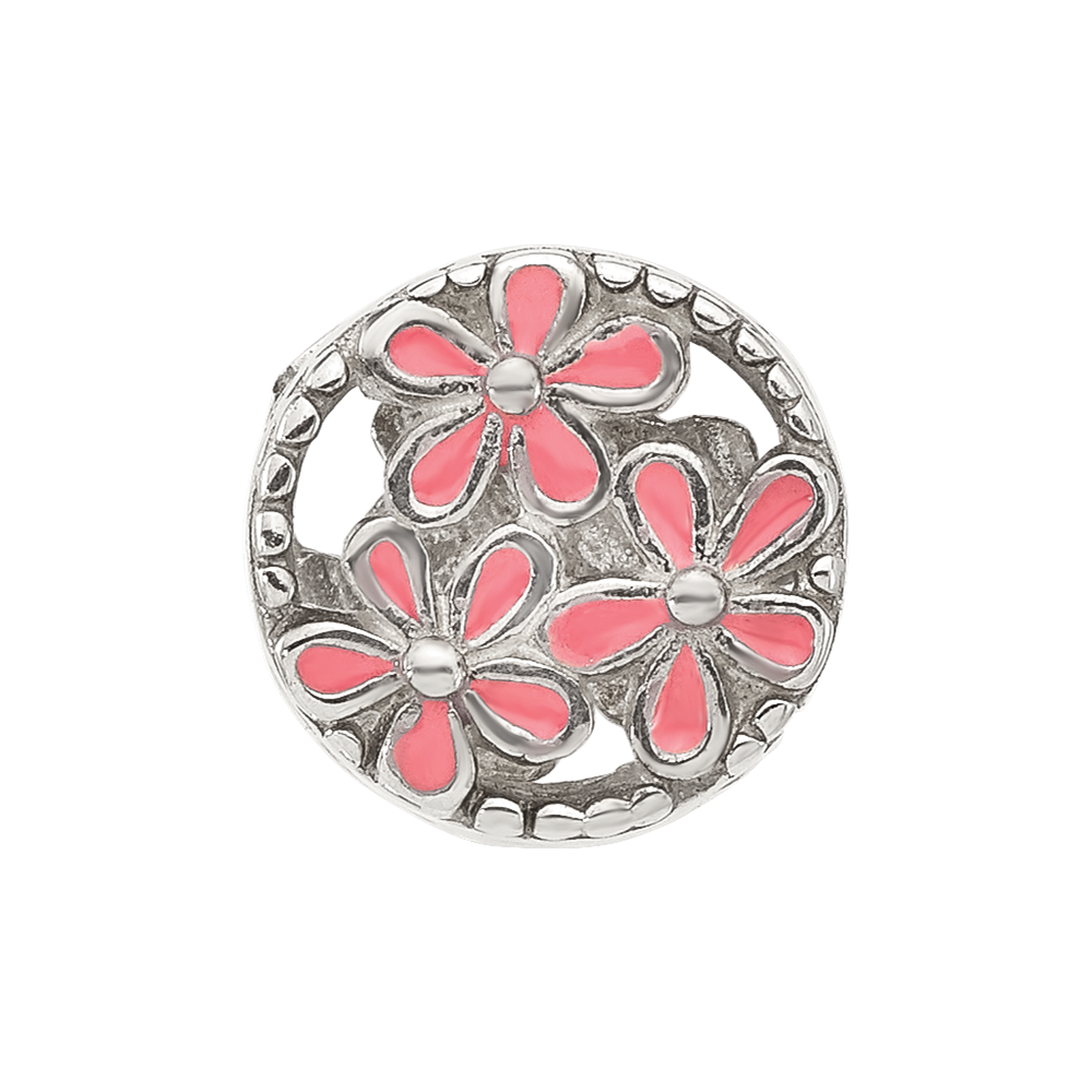 Sterling Silver Reflections Pink Enameled Floral Circle Bead