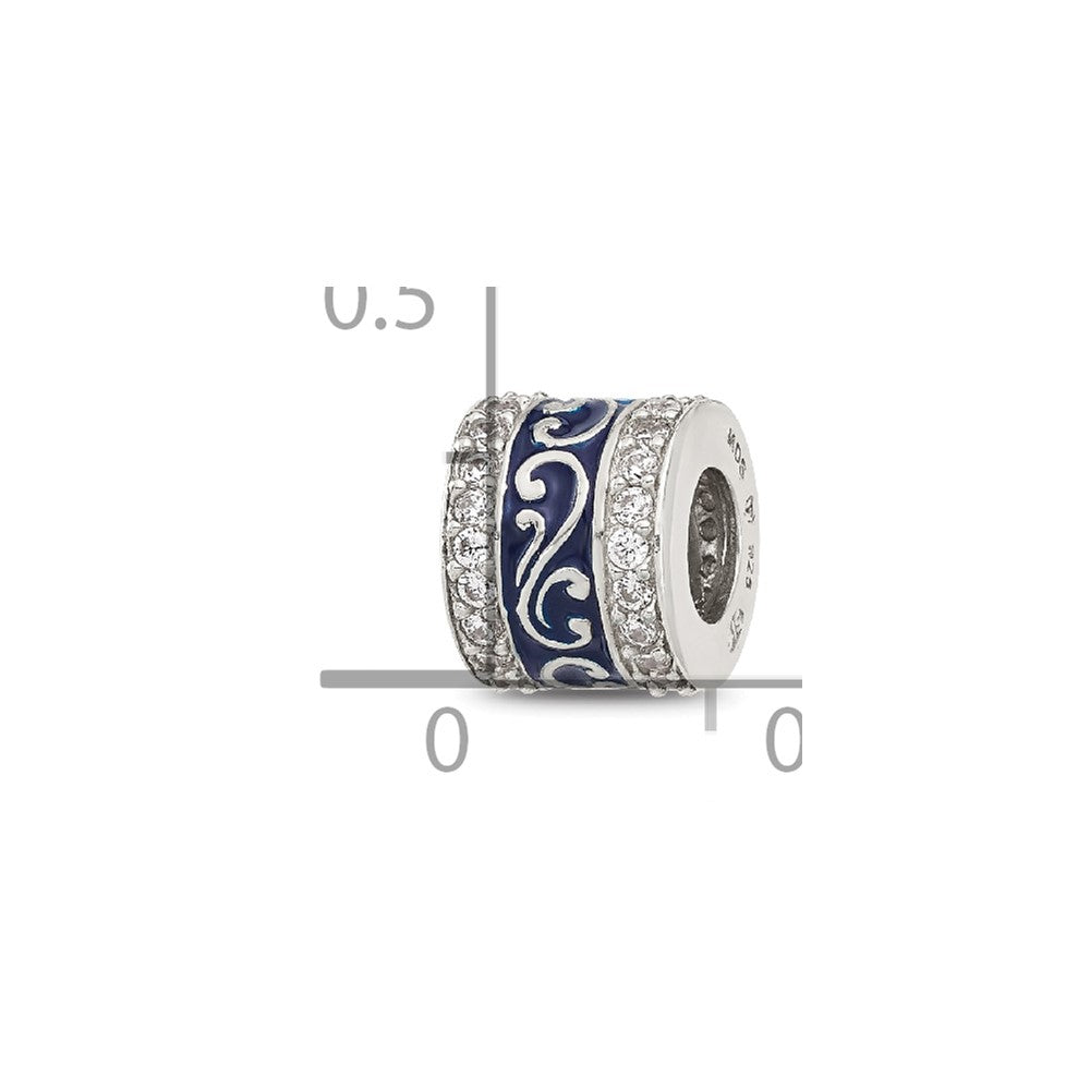 Sterling Silver Reflections Polished CZ Blue Enameled Scroll Bead