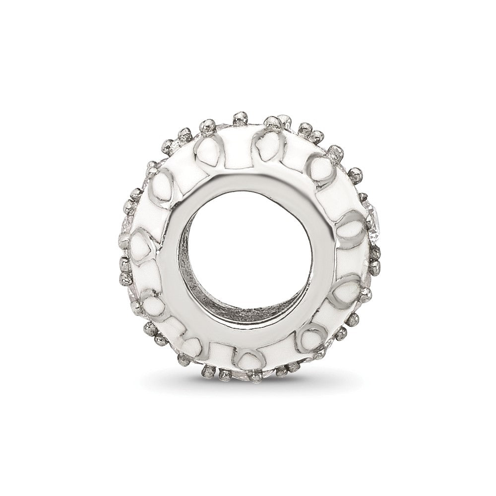 Sterling Silver Reflections White Enamel and CZ Fancy Bead