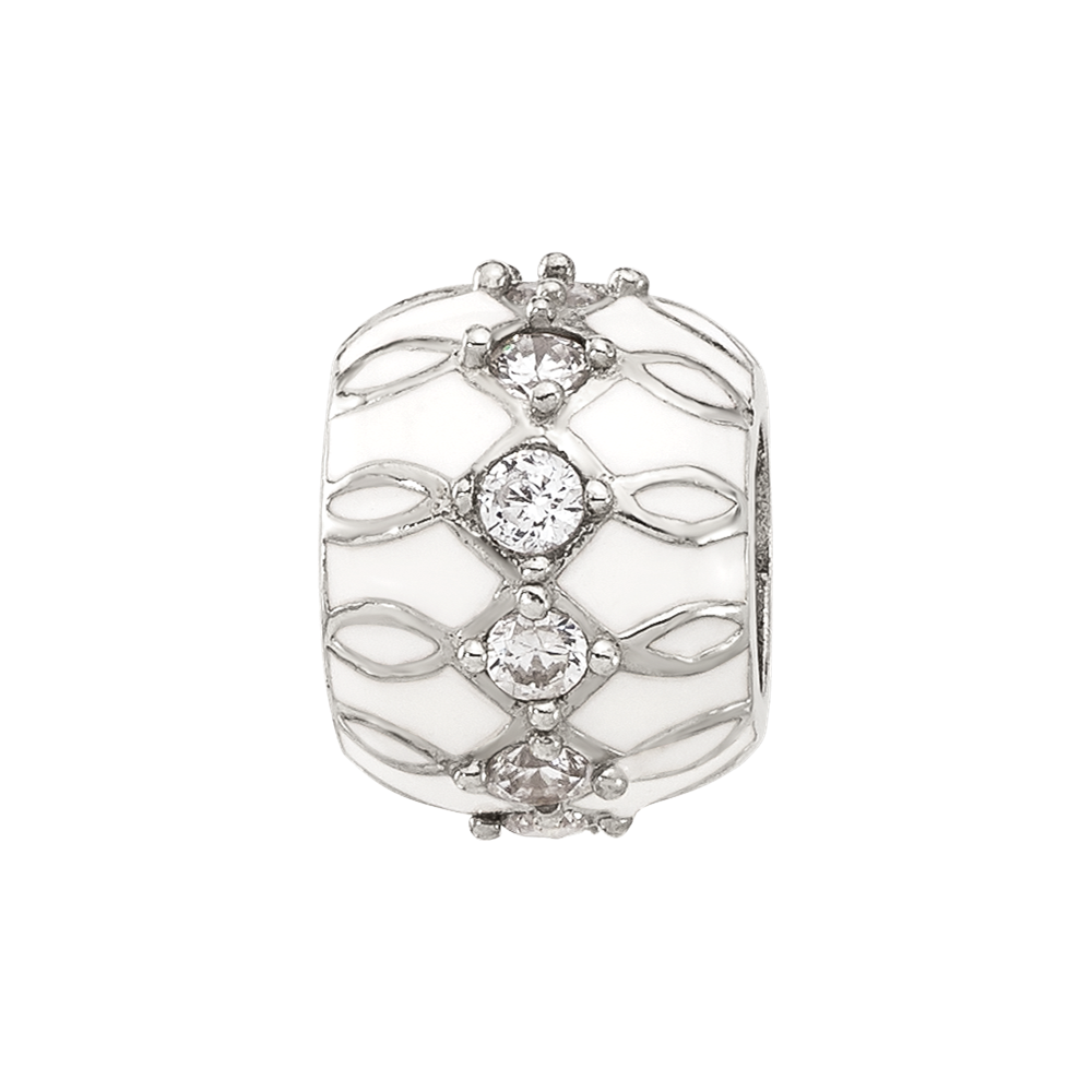 Sterling Silver Reflections White Enamel and CZ Fancy Bead