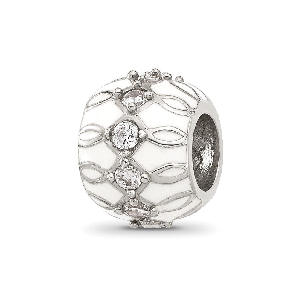 Sterling Silver Reflections White Enamel and CZ Fancy Bead