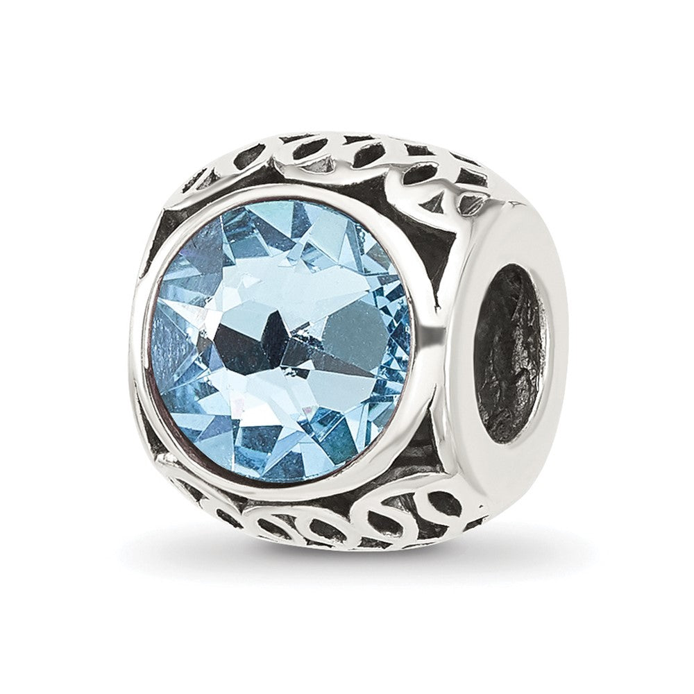 Sterling Silver Reflections Antiqued Light Blue Crystal Bead