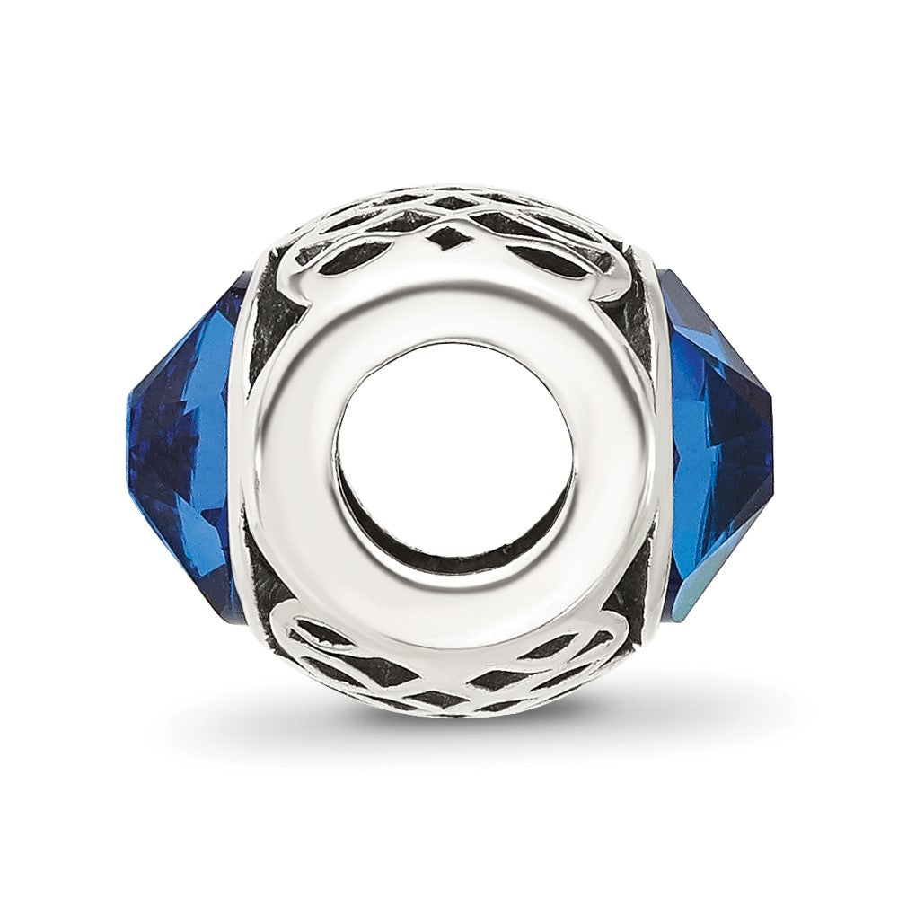 Sterling Silver Reflections Antiqued Blue Crystal Bead