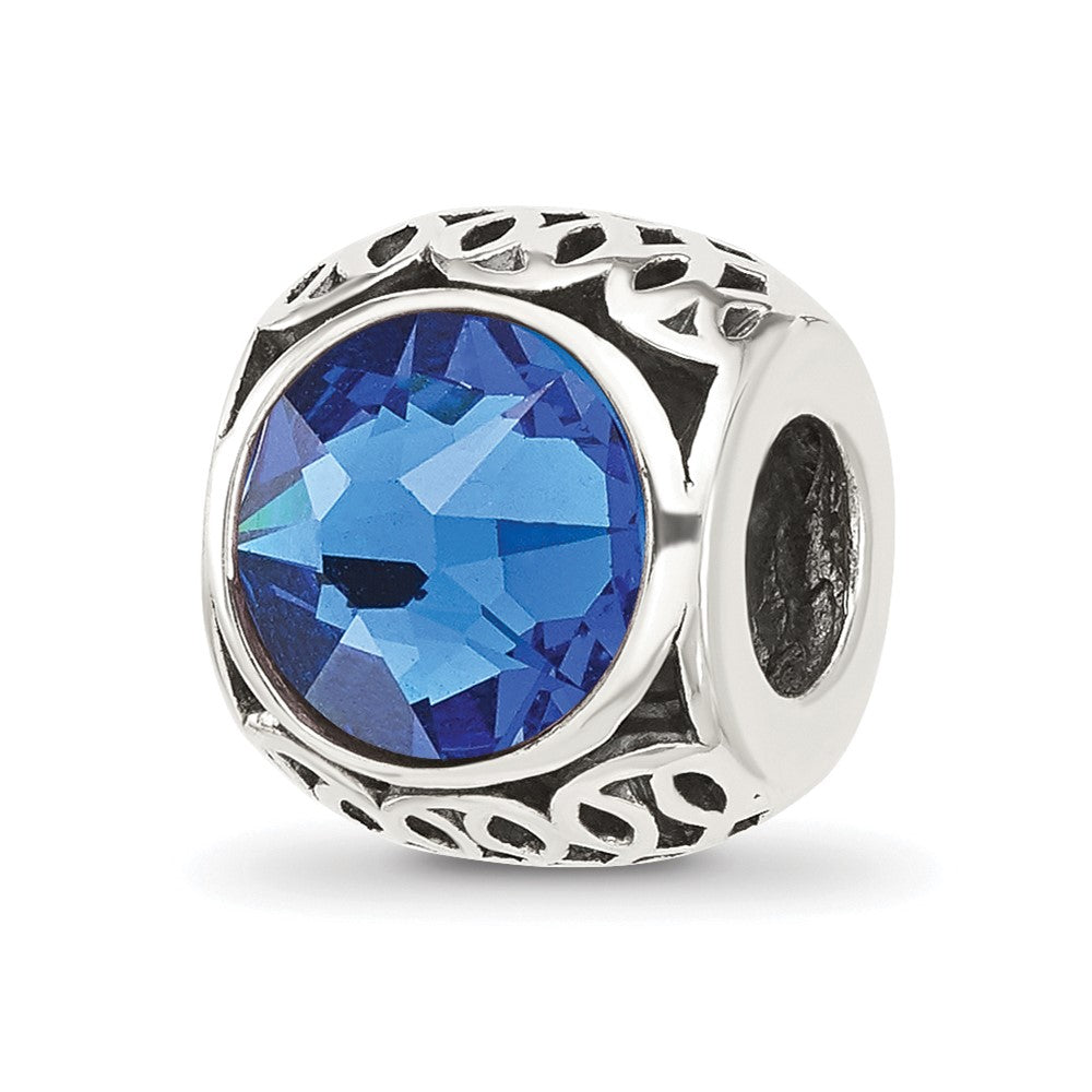 Sterling Silver Reflections Antiqued Blue Crystal Bead