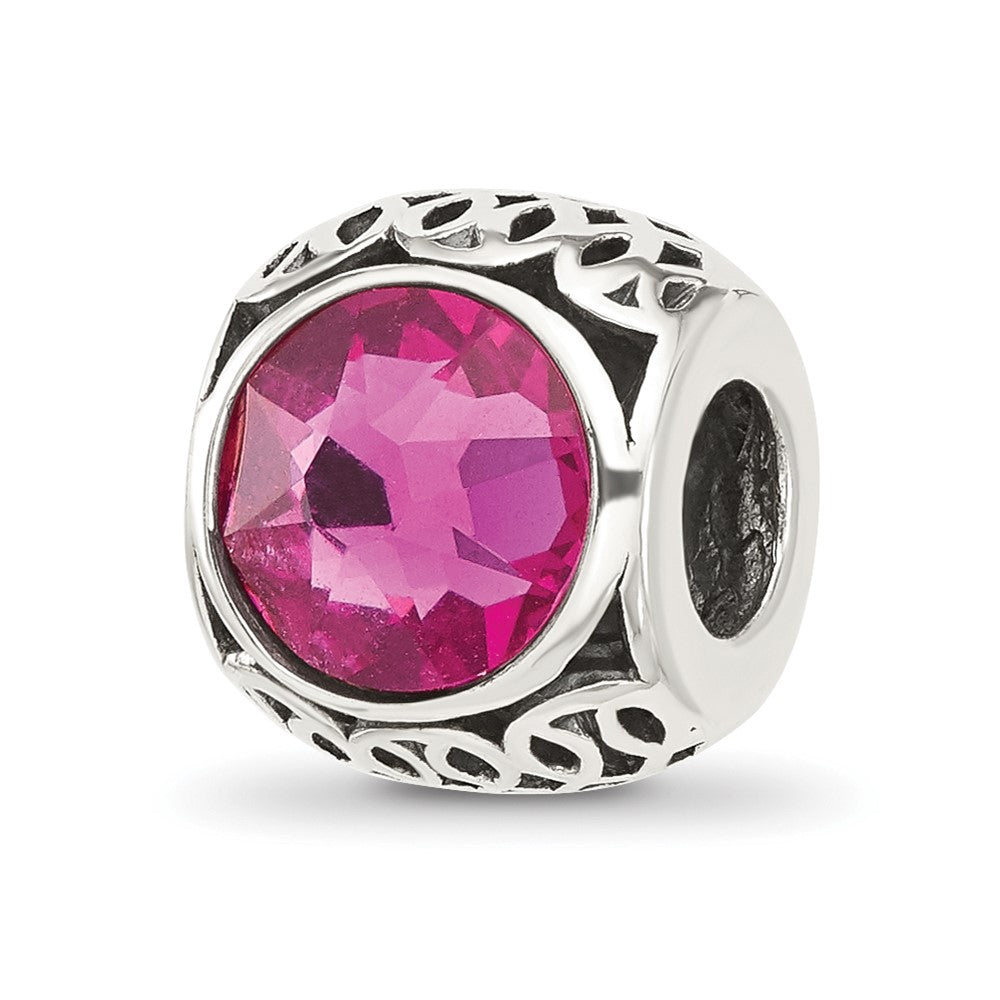 Sterling Silver Reflections Antiqued Dark Pink Crystal Bead