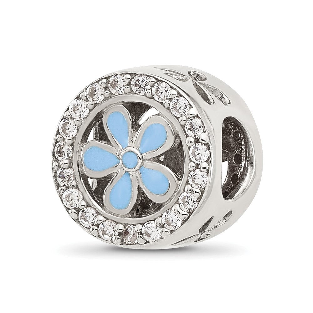 Sterling Silver Reflections CZ and Light Blue Enamel Flower Circle Bead