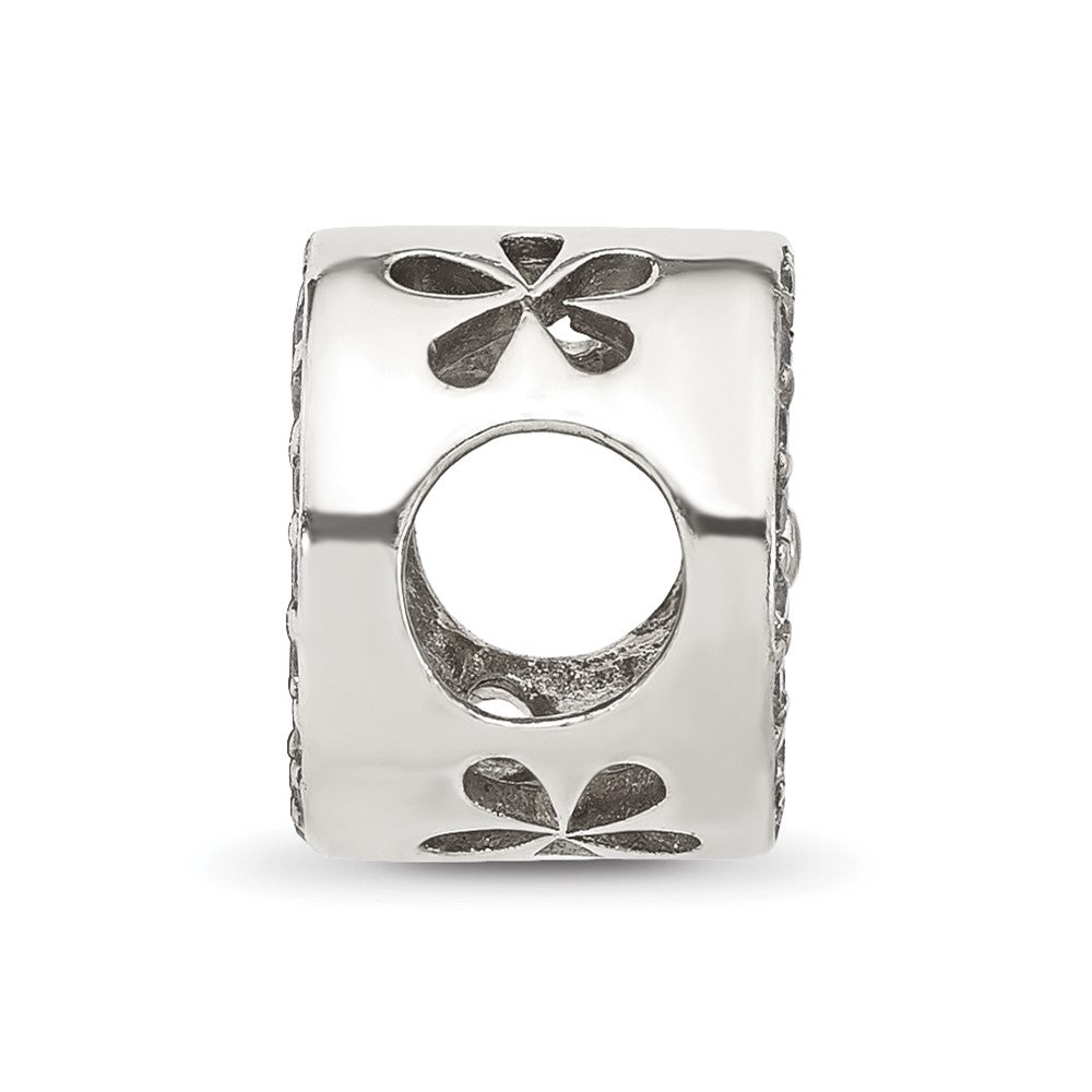 Sterling Silver Reflections Polished CZ and Blue Enamel Flower Circle Bead