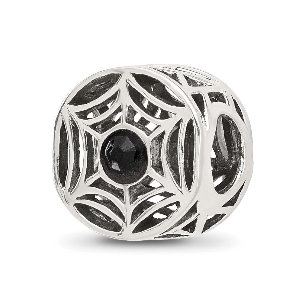Sterling Silver Reflections Black Crystal Spider Web Bead