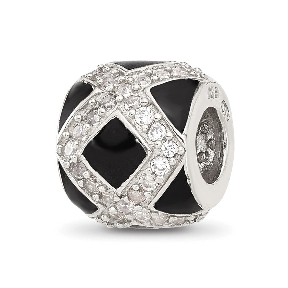 Sterling Silver Reflections CZ Black Enameled Fancy Bead