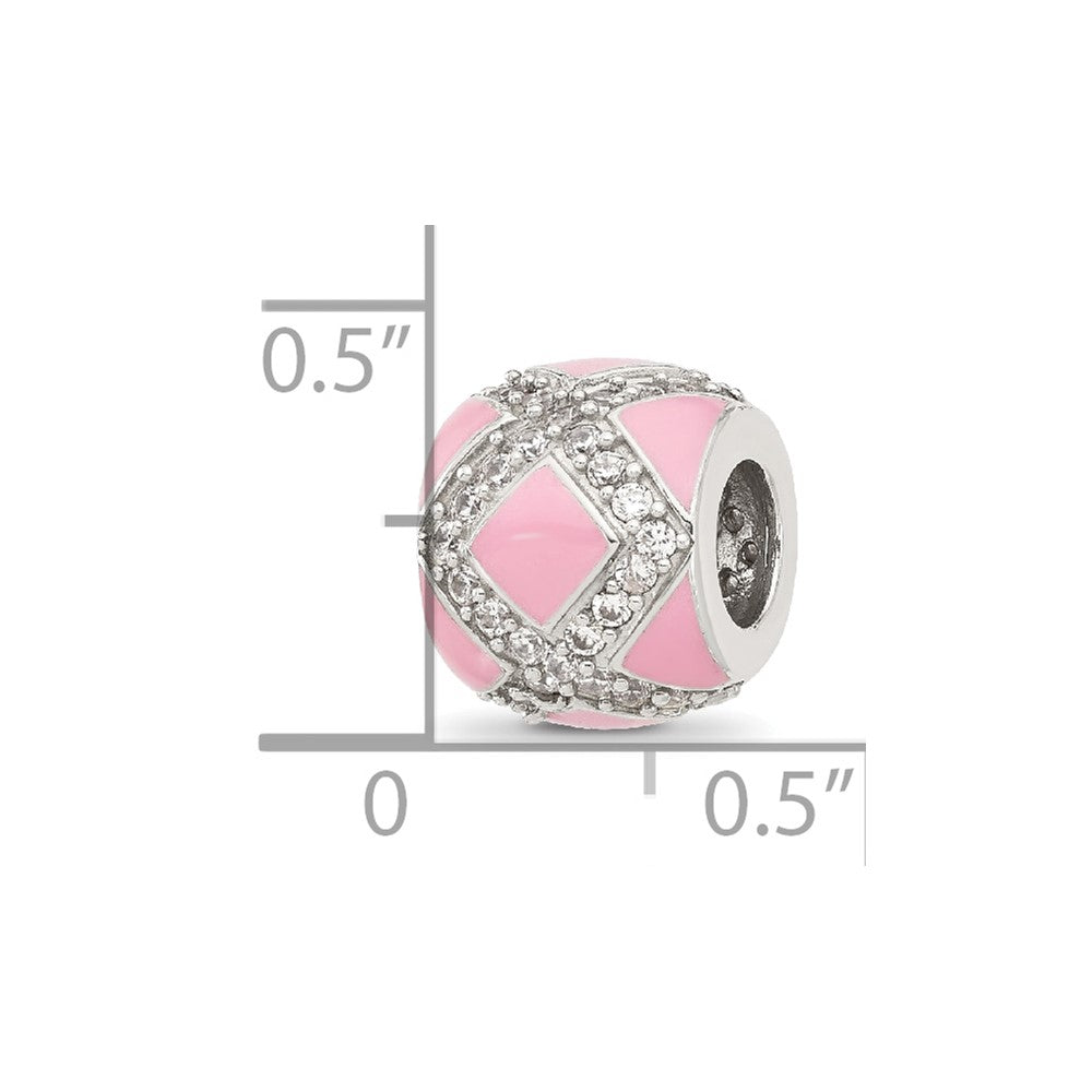 Sterling Silver Reflections CZ Pink Enameled Fancy Bead