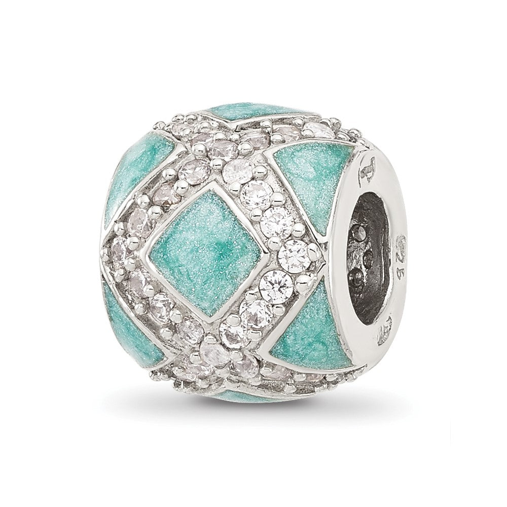 Sterling Silver Reflections CZ Light Green Enameled Fancy Bead