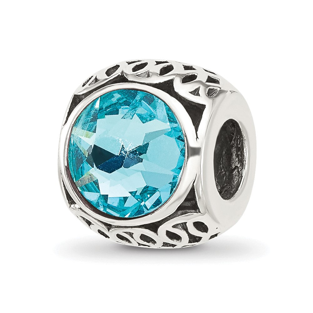 Sterling Silver Reflections Antiqued Light Blue Crystal Bead