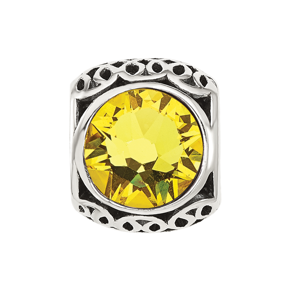 Sterling Silver Reflections Antiqued Yellow Crystal Bead