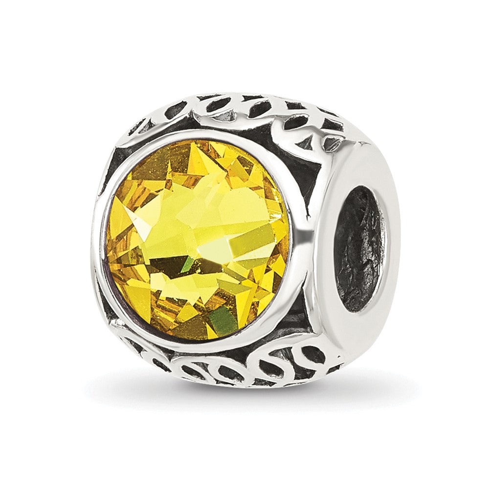 Sterling Silver Reflections Antiqued Yellow Crystal Bead