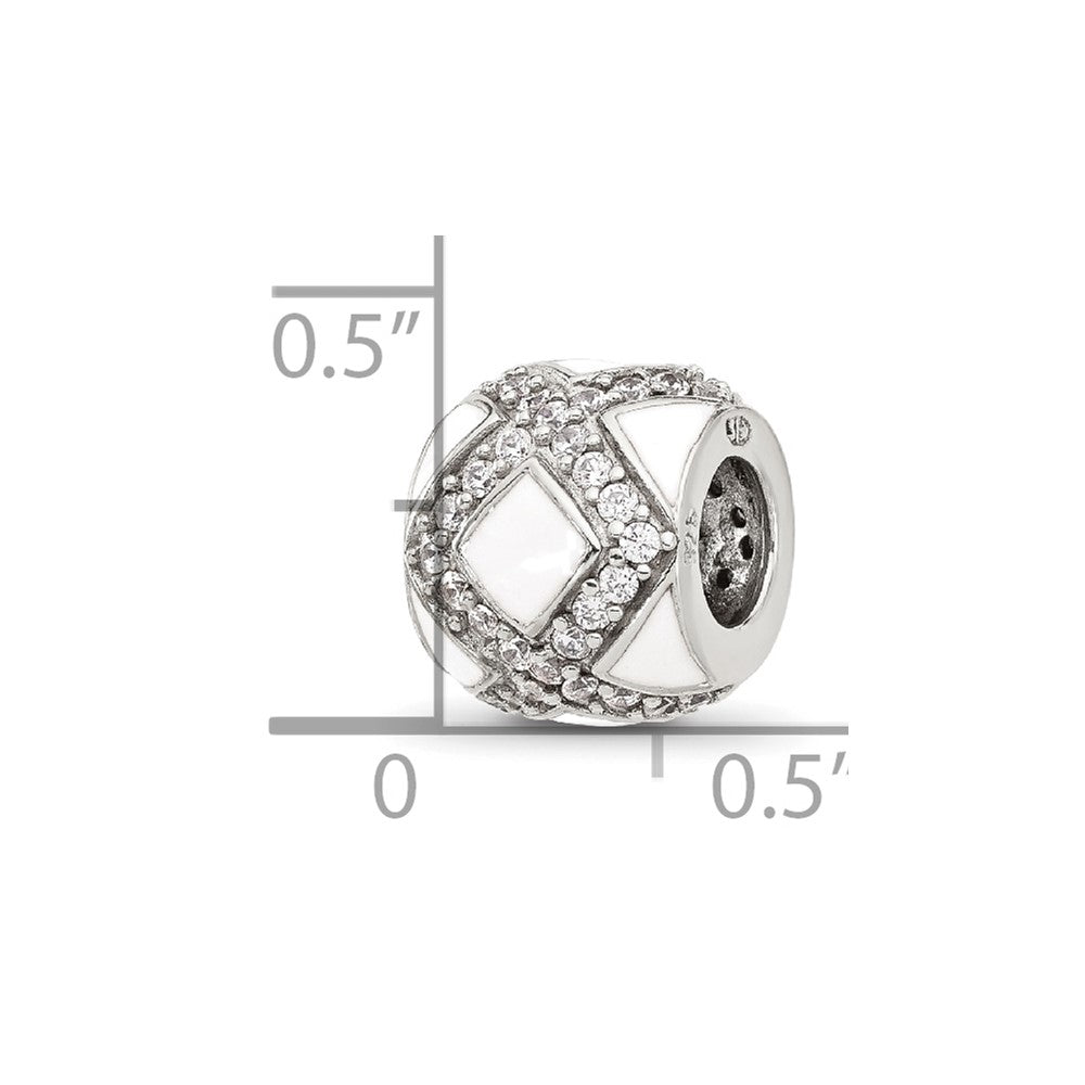 Sterling Silver Reflections White Enamel and CZ Fancy Bead