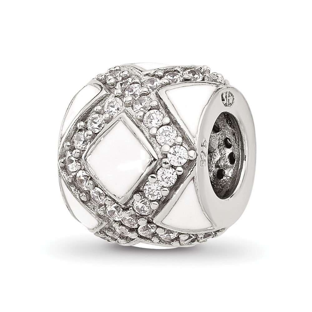 Sterling Silver Reflections White Enamel and CZ Fancy Bead