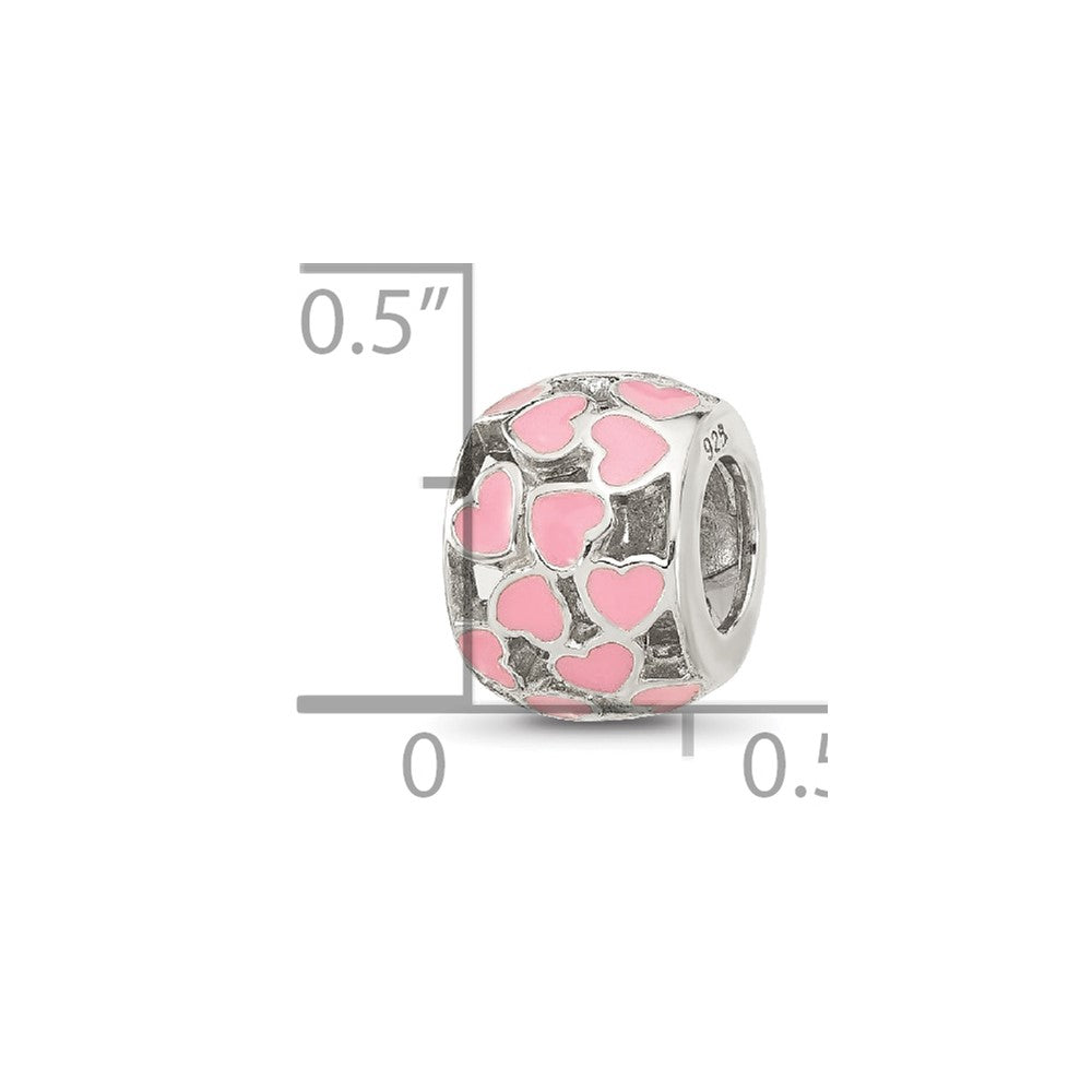 Sterling Silver Reflections Polished Pink Enameled Hearts Bead