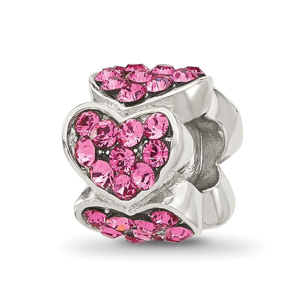 Sterling Silver Reflections Pink Crystal Hearts Bead