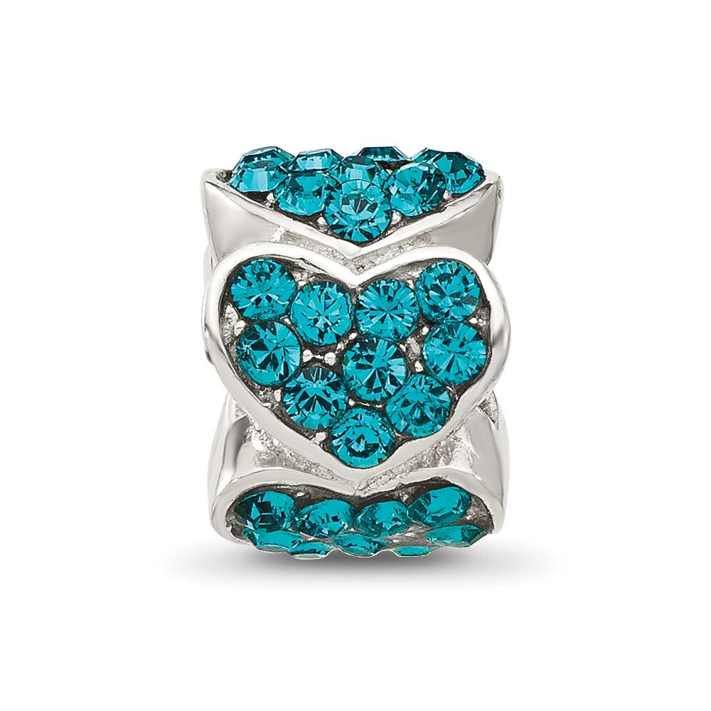 Sterling Silver Reflections Teal Crystal Hearts Bead