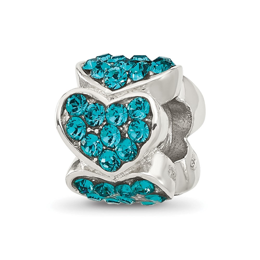 Sterling Silver Reflections Teal Crystal Hearts Bead