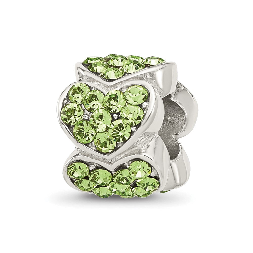Sterling Silver Reflections Green Crystal Hearts Bead