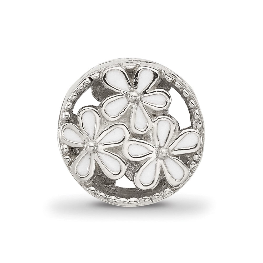 Sterling Silver Reflections White Enameled Floral Circle Bead