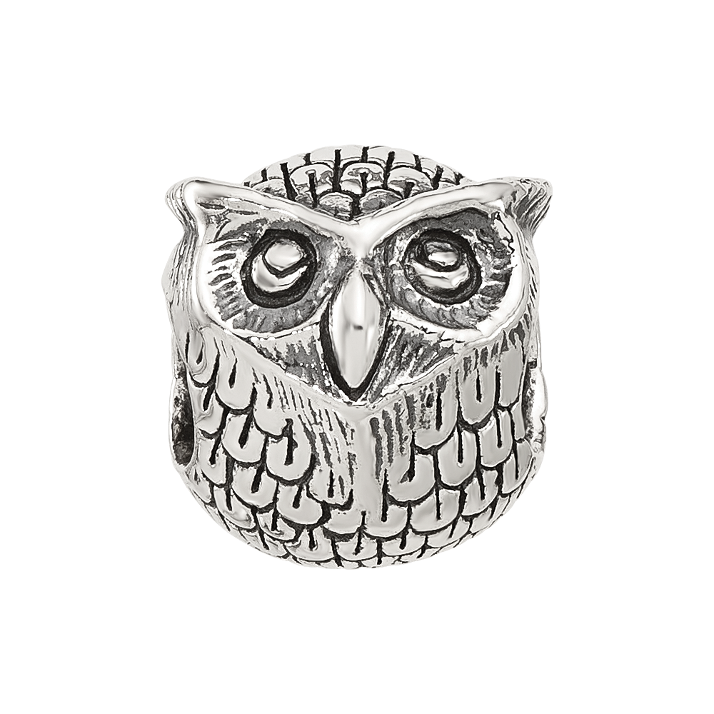 Sterling Silver Reflections Antiqued Owl Bead