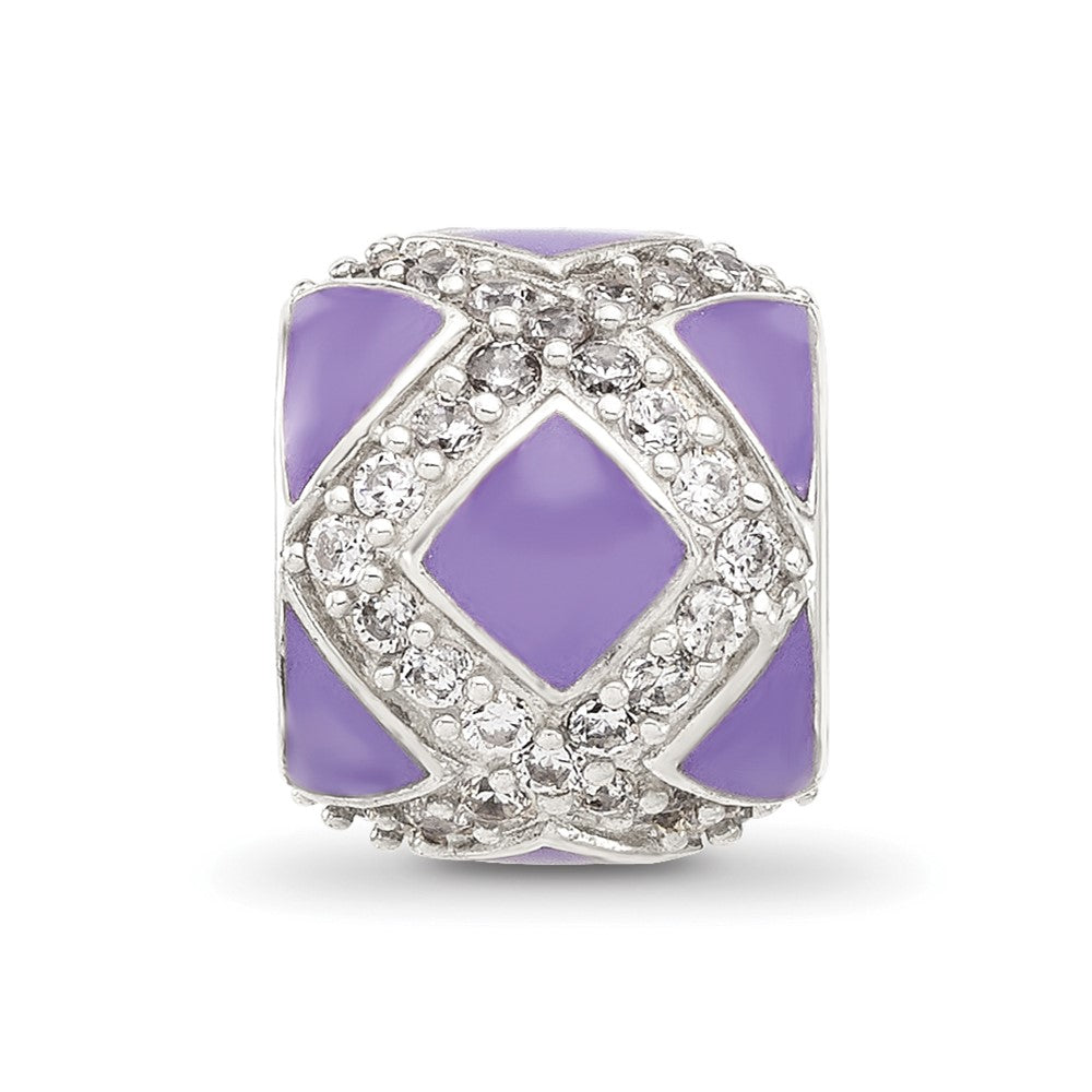 Sterling Silver Reflections Purple and CZ Enameled Design Bead