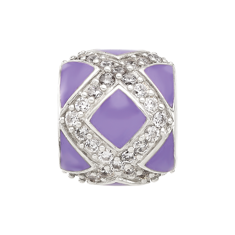Sterling Silver Reflections Purple and CZ Enameled Design Bead