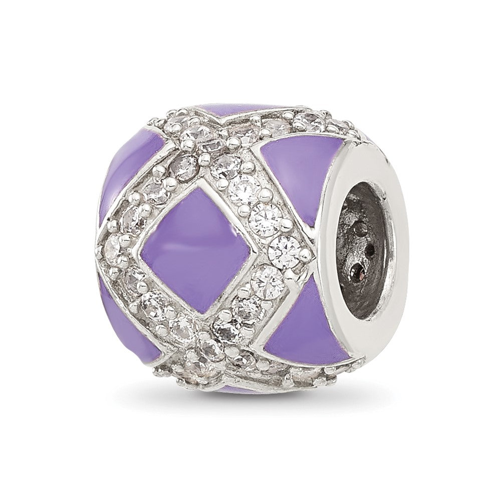 Sterling Silver Reflections Purple and CZ Enameled Design Bead