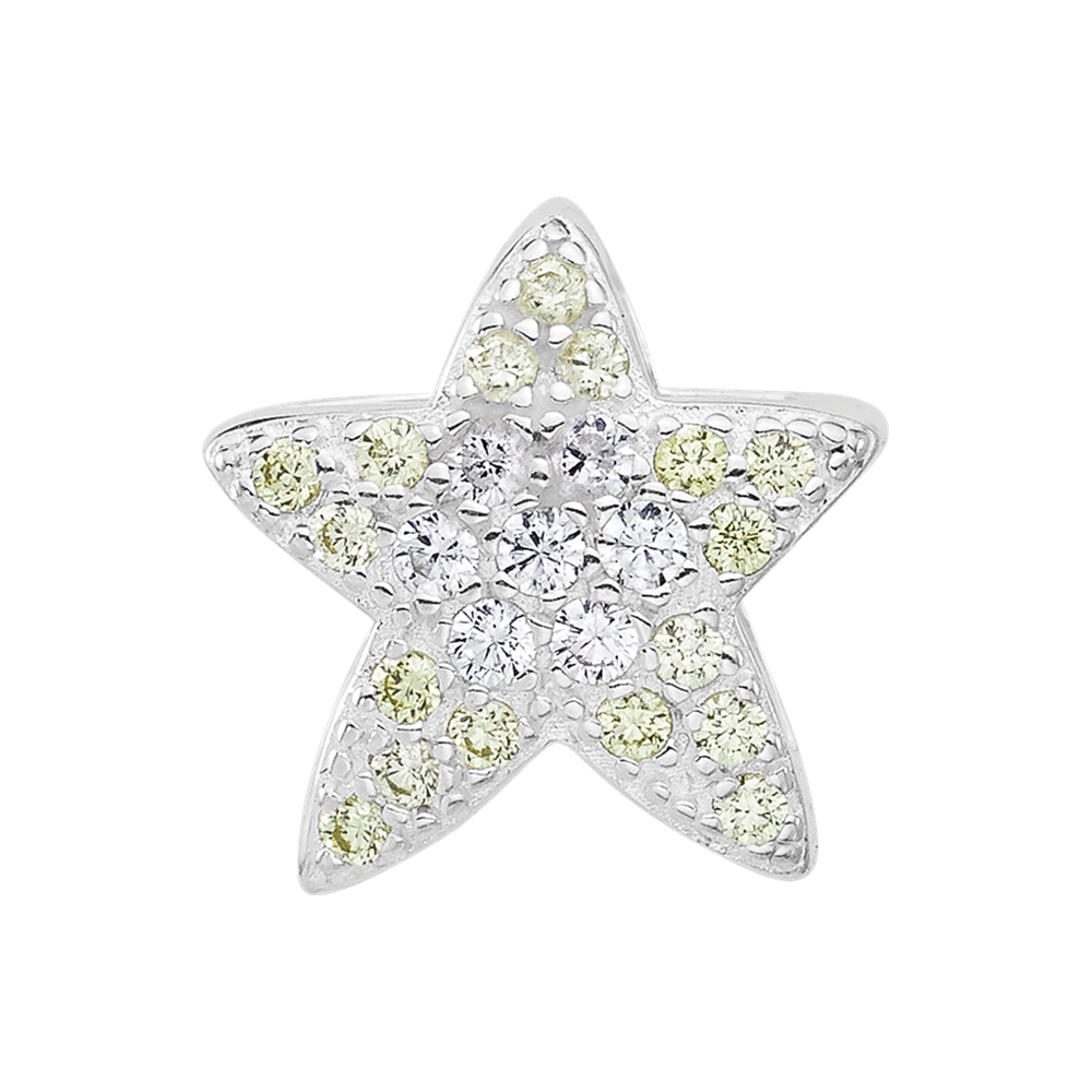 Sterling Silver Reflections Rhodium-plated Yellow & Clear CZ Star Bead