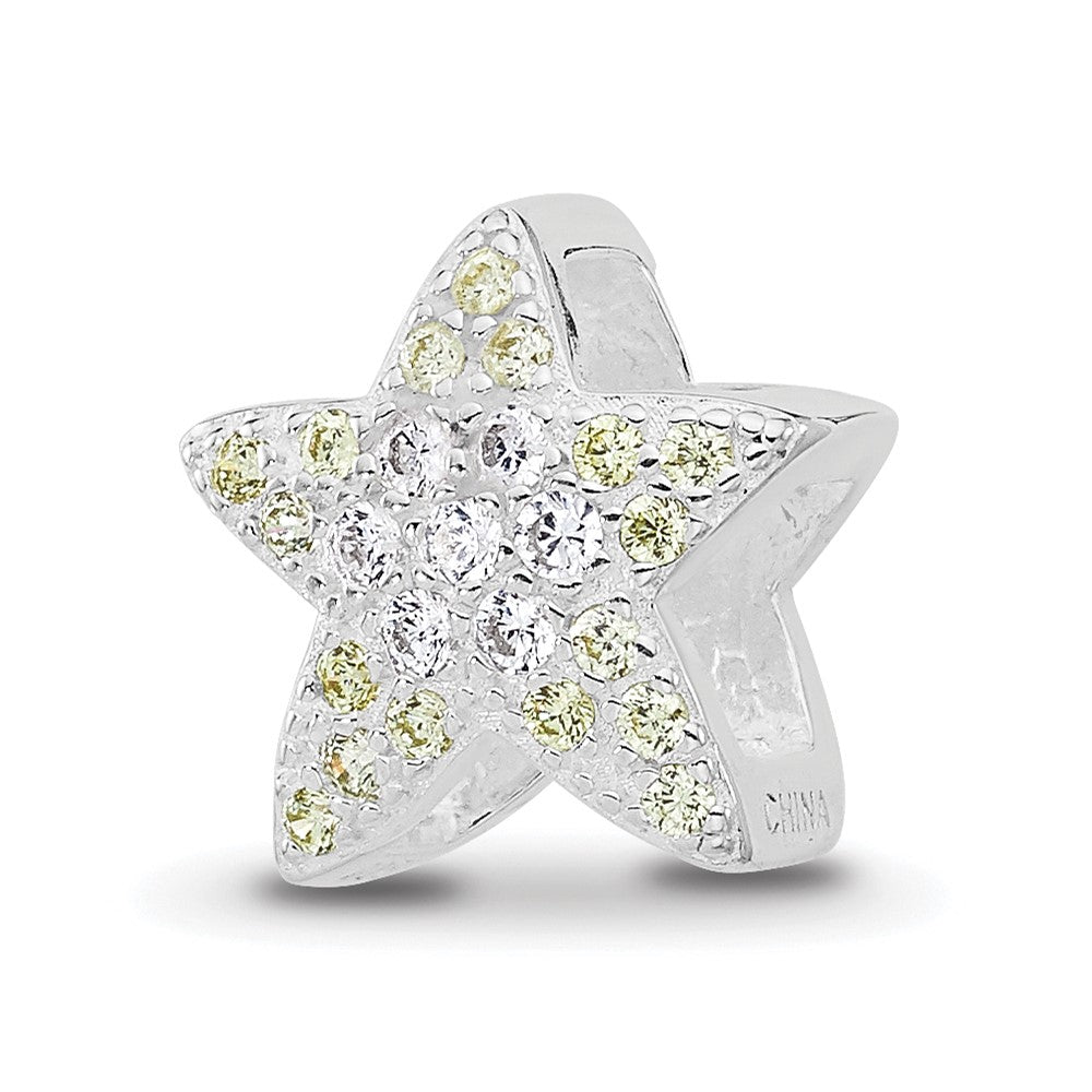 Sterling Silver Reflections Rhodium-plated Yellow & Clear CZ Star Bead