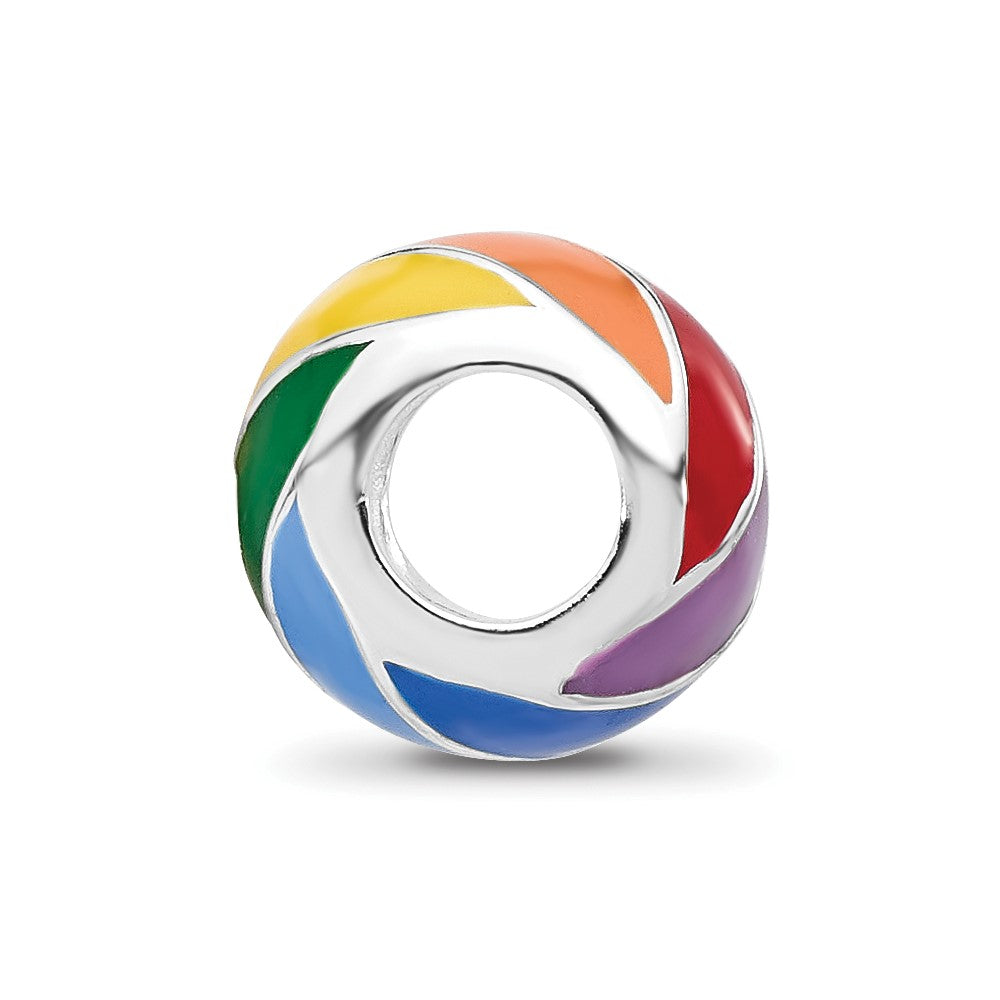 Sterling Silver Reflections RH-plated Rainbow Enamel Round Bead