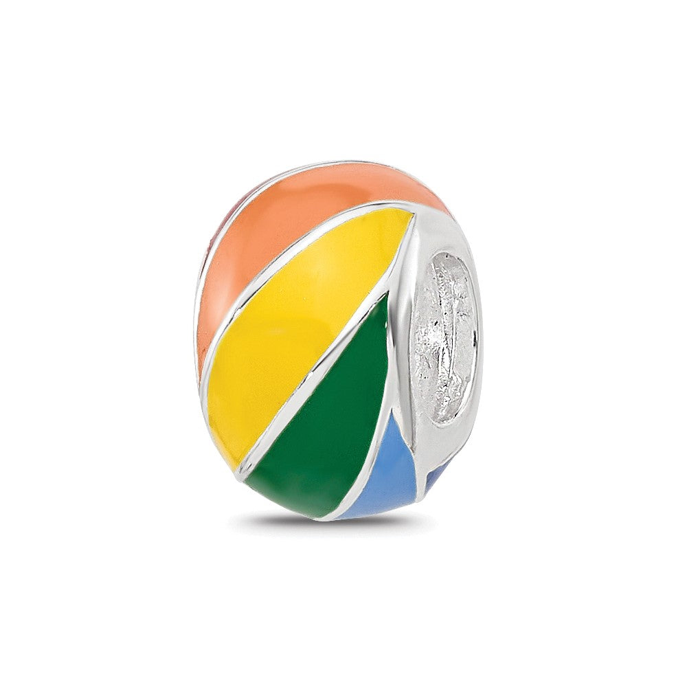Sterling Silver Reflections RH-plated Rainbow Enamel Round Bead