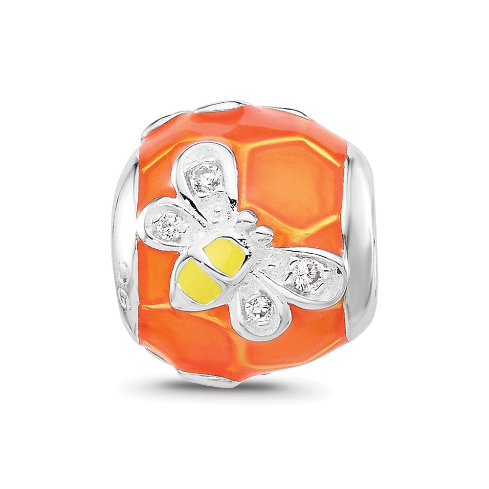 Sterling Silver Reflections Rhodium-plated Enameled CZ Bee Bead