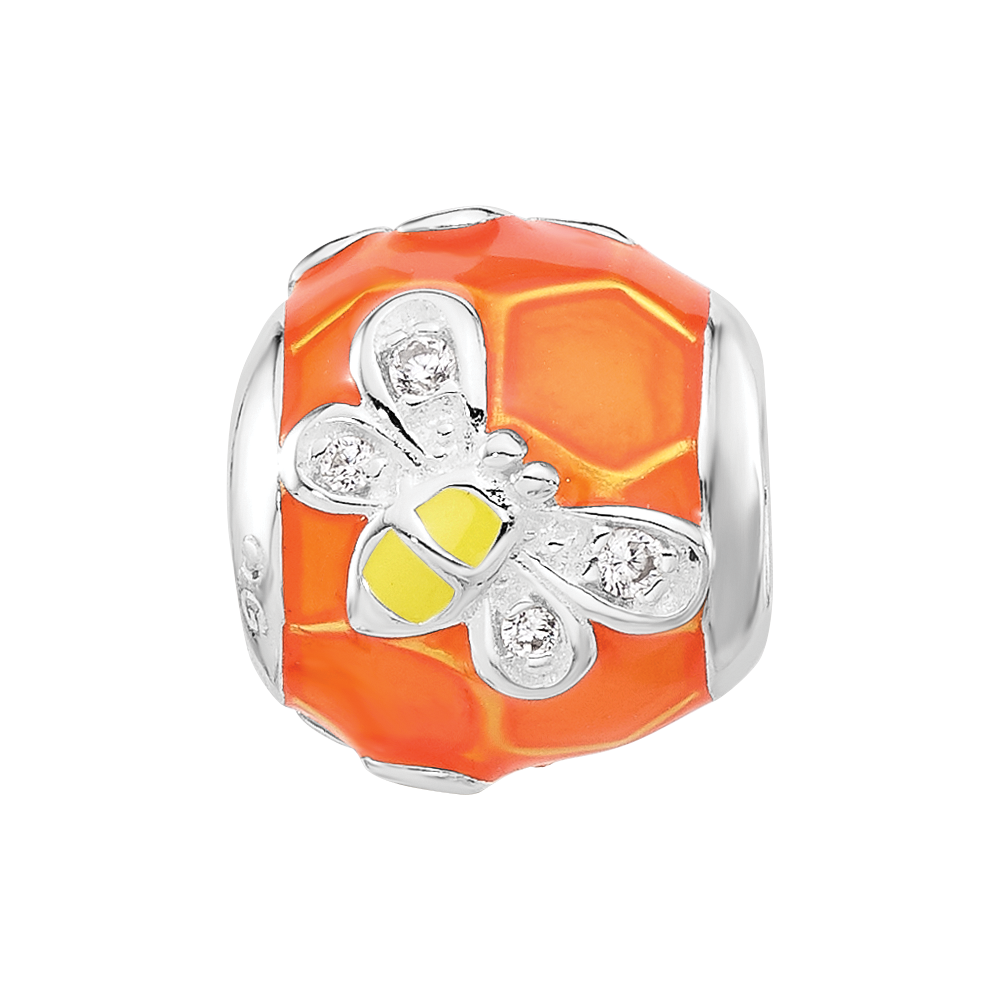 Sterling Silver Reflections Rhodium-plated Enameled CZ Bee Bead