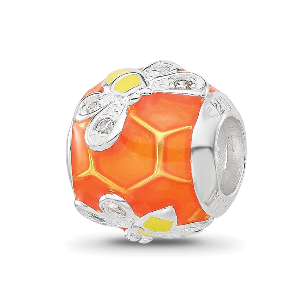 Sterling Silver Reflections Rhodium-plated Enameled CZ Bee Bead