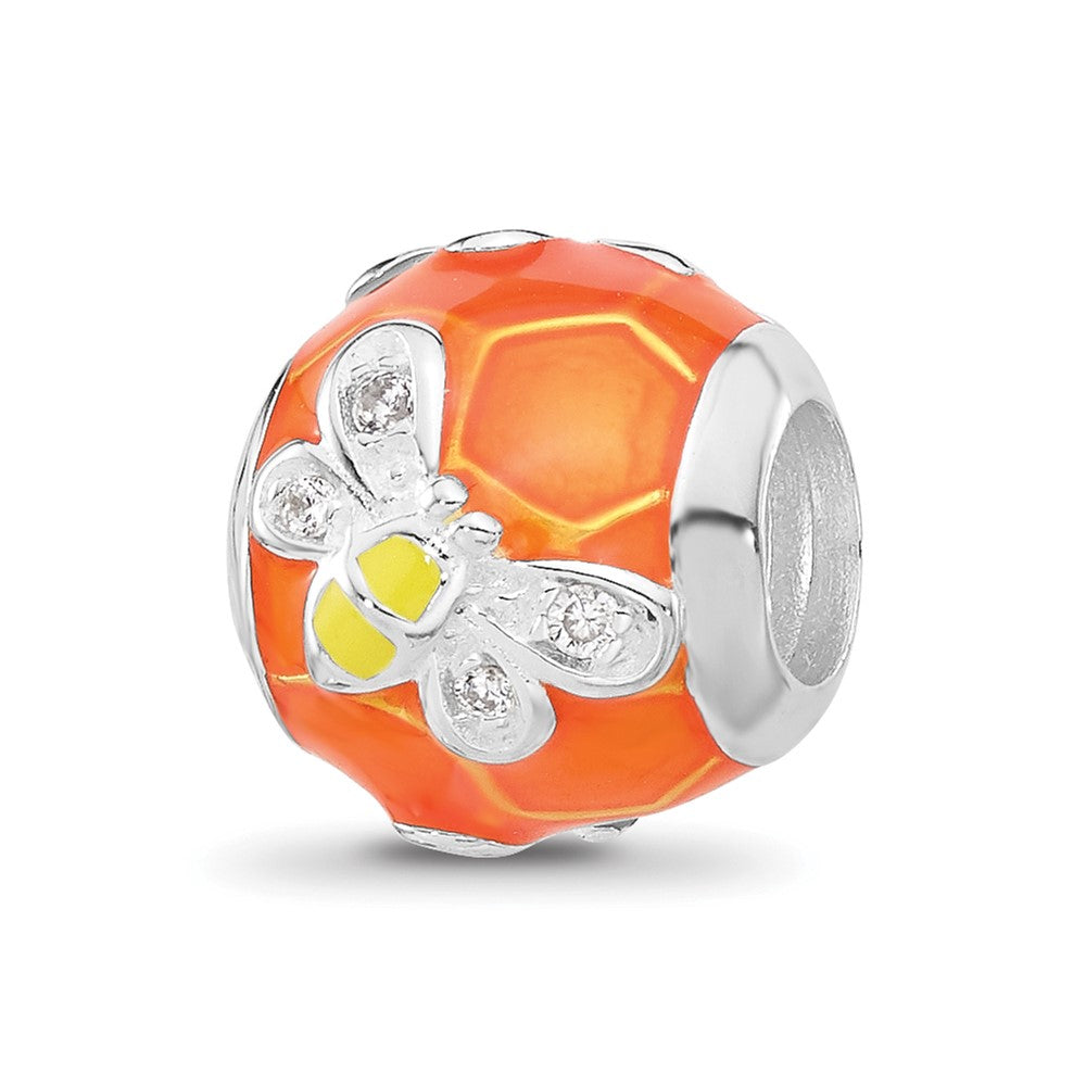 Sterling Silver Reflections Rhodium-plated Enameled CZ Bee Bead