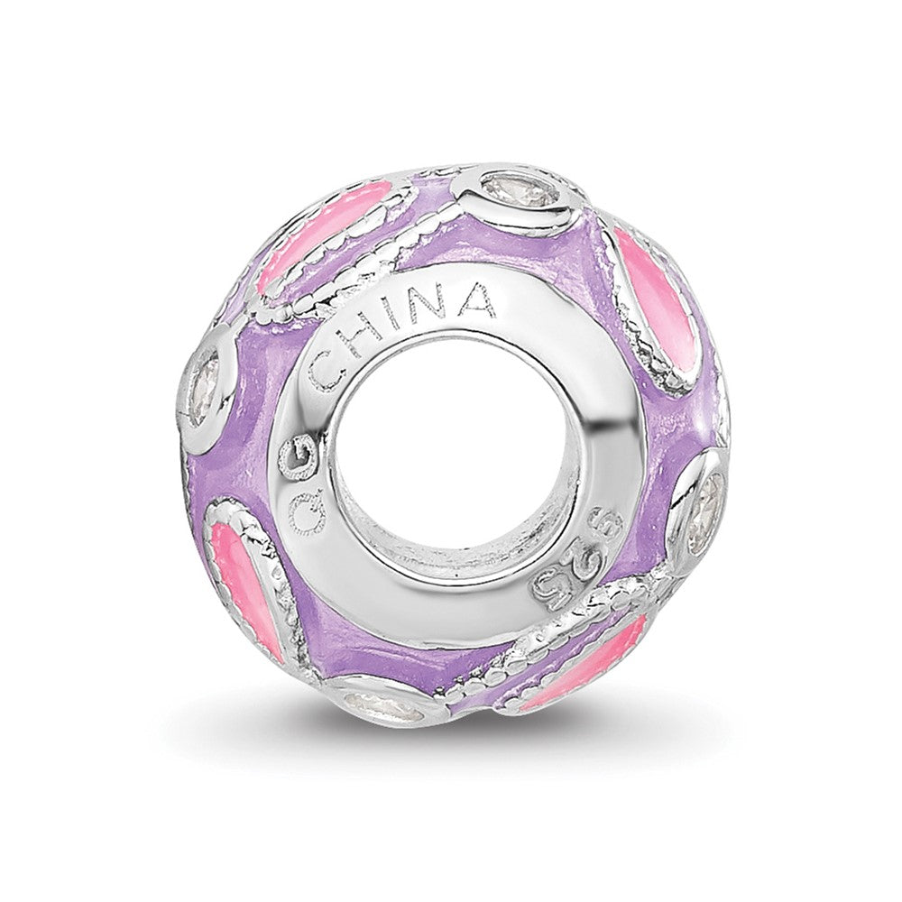 Sterling Silver Reflections RH-plated Purple Enameled and CZ Bead
