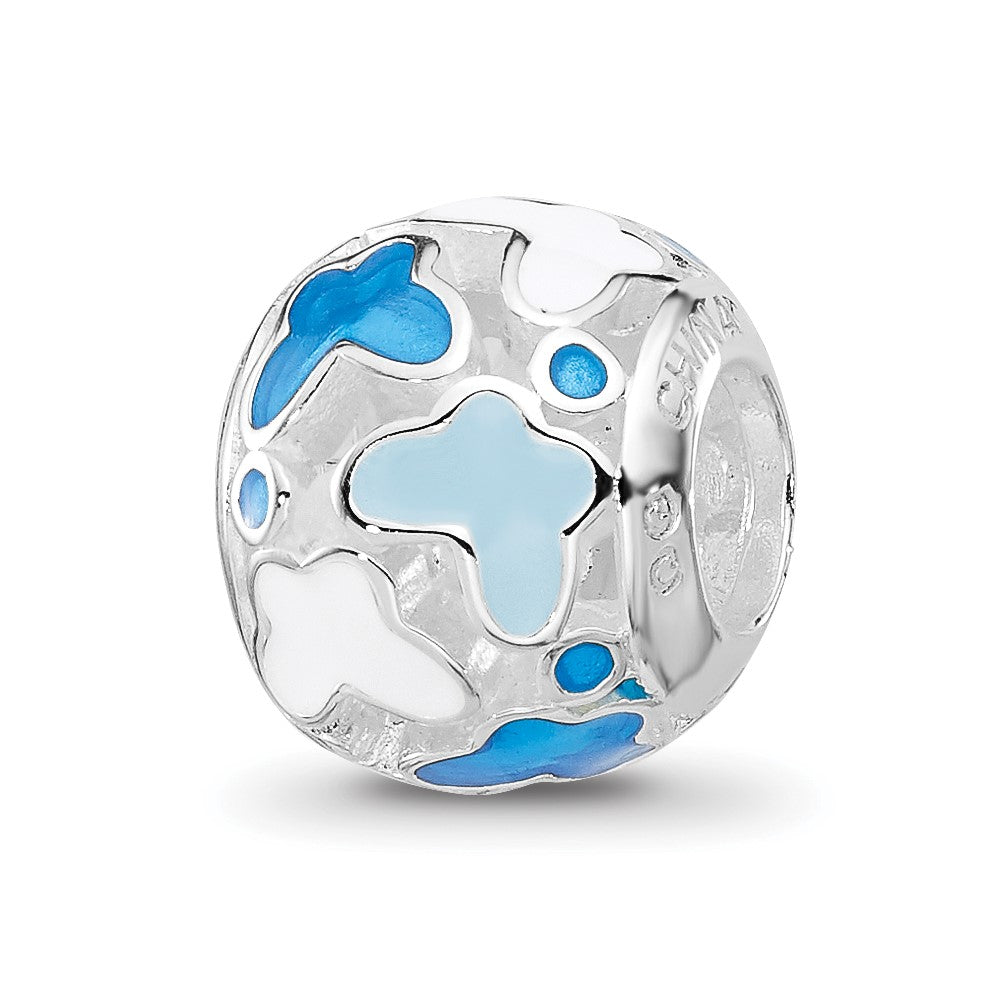 Sterling Silver Relfections Rh-plated Blue Enameled Butterflies Bead