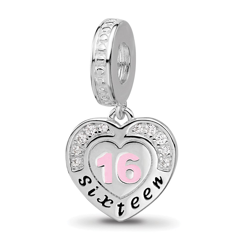 Sterling Silver Reflections Rh-plated Enameled & CZ 16 Dangle Bead