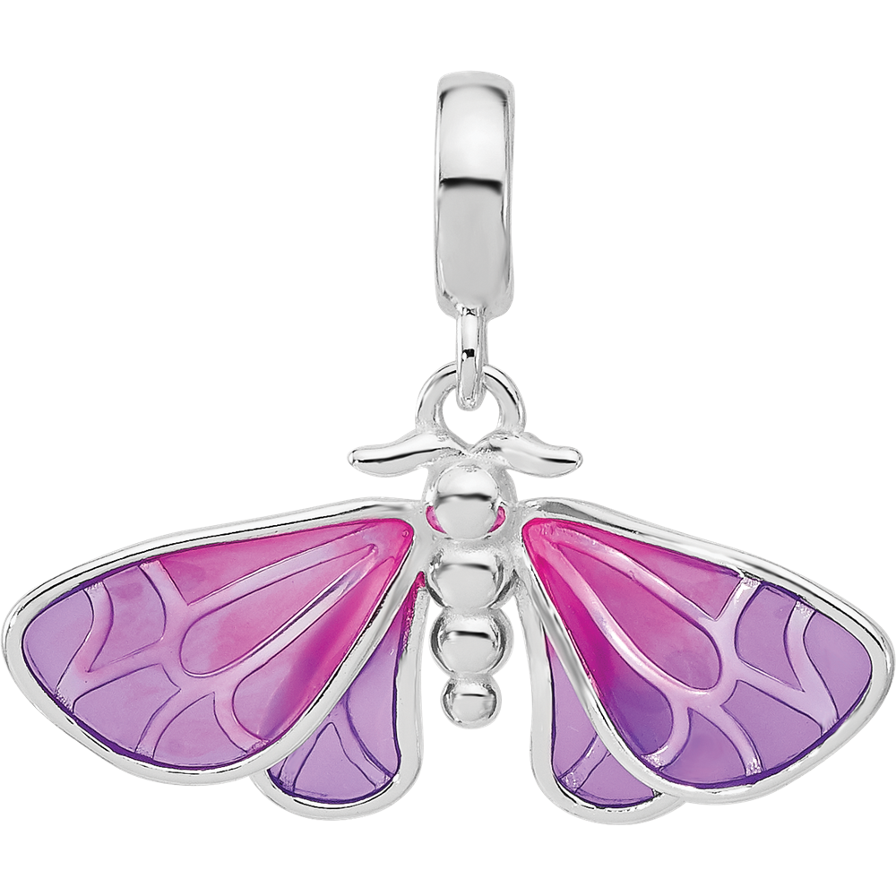Sterling Silver Reflections Rh-plated Enameled Butterfly Dangle Bead