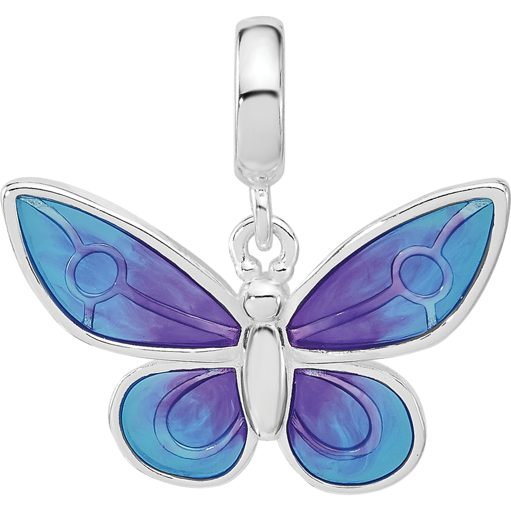 Sterling Silver Reflections Rh-plated Enamel Butterfly Dangle Bead
